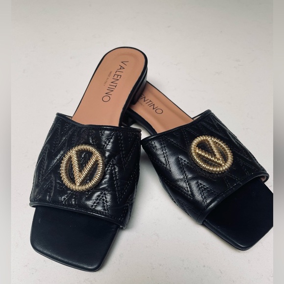 Valentino By Mario Valentino Black and Gold Mules with Distinctive Hardware - Picture 6 of 8